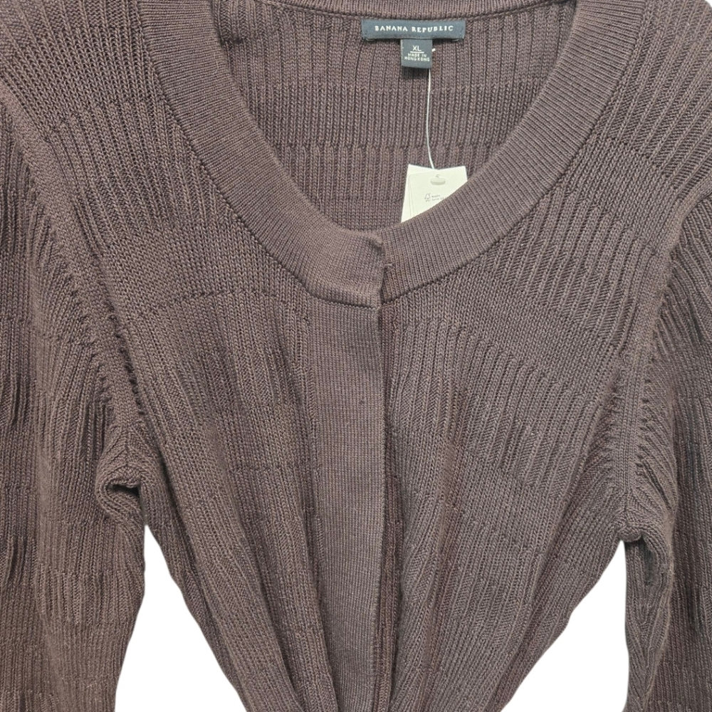 Banana Republic Belted Cardigan Jacket Dark Brown XL Textured 100% Cotton NWT - Picture 4 of 14